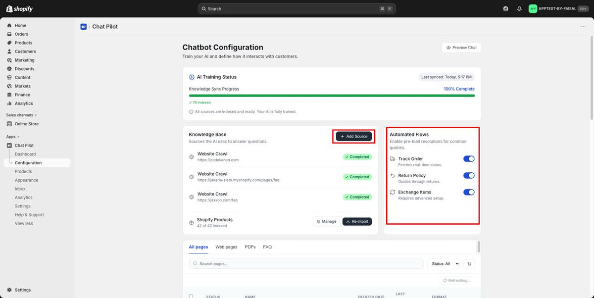 Chatbot Configuration & Training