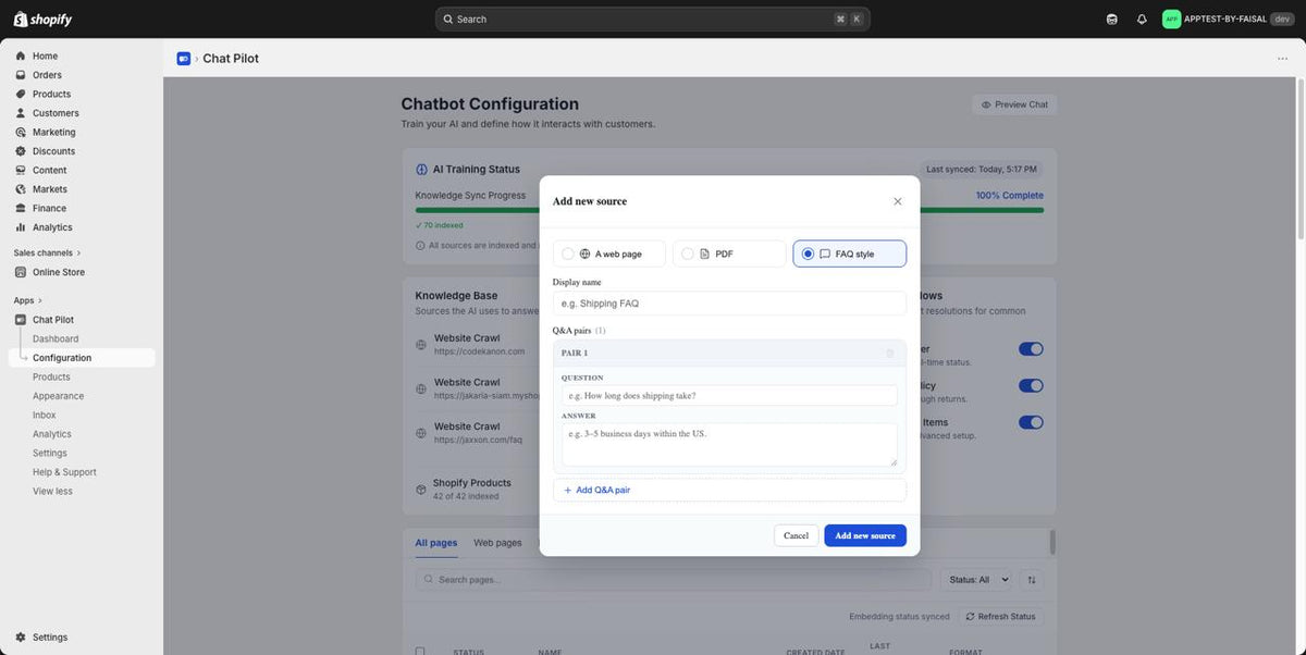 Chatbot Configuration & Training