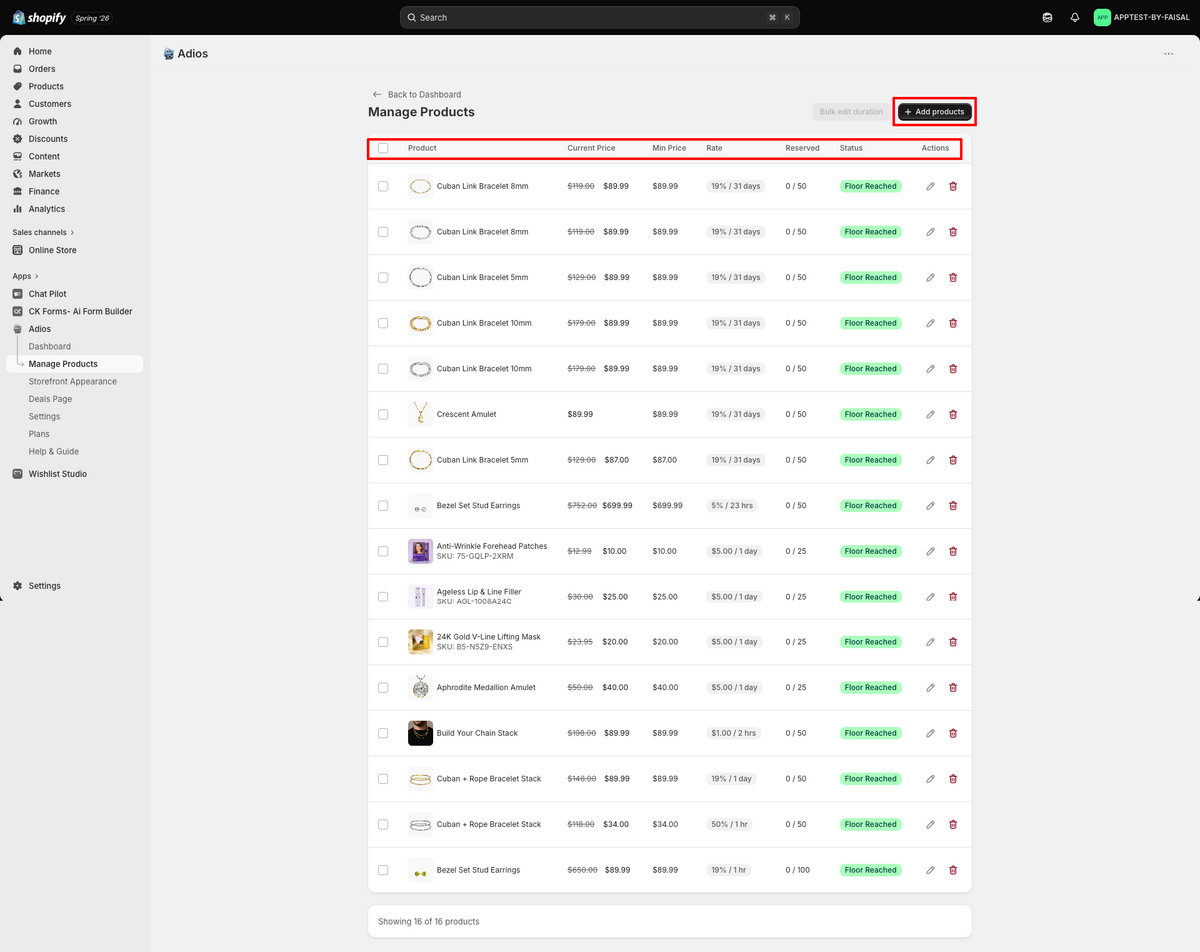 Manage Products