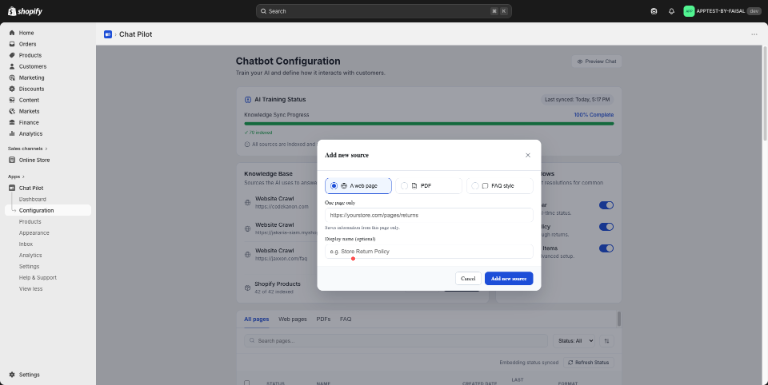 Chatbot Configuration & Training